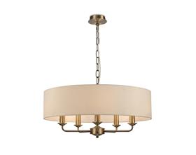 DK0037  Banyan 60cm 5 Light Pendant Antique Brass, Ivory Pearl